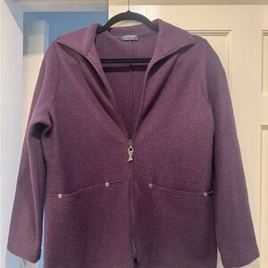 French-Made 100% Wool Full‑Zip Sweater Jacket | Purple | Size US 6